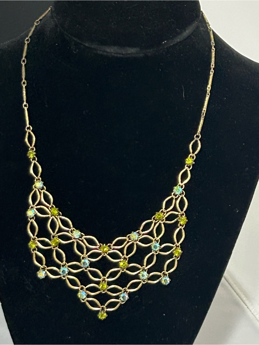 1928 Gold-Tone Multi-Color Stone Lattice Necklace
